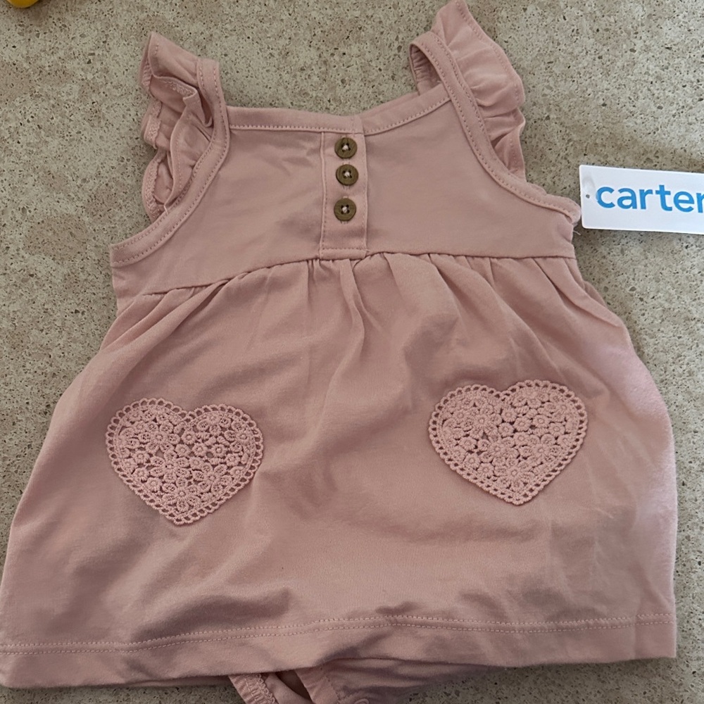 Carter's Blush Romper with Heart Details